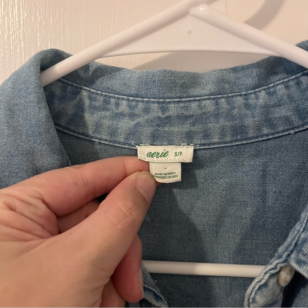 Aerie Distressed Denim Mini Dress Chambray Button Down Small - Picture 3 of 12